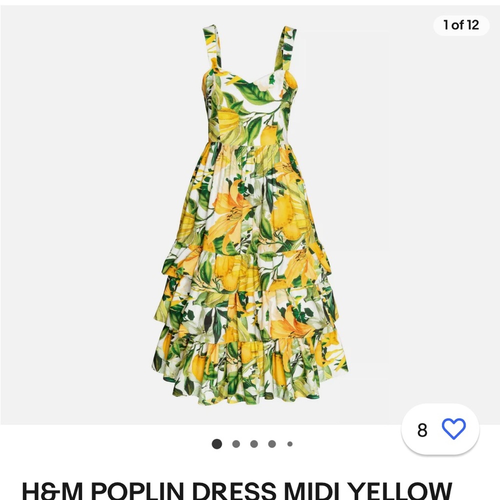 H&M Yellow Floral Tiered Midi Dress